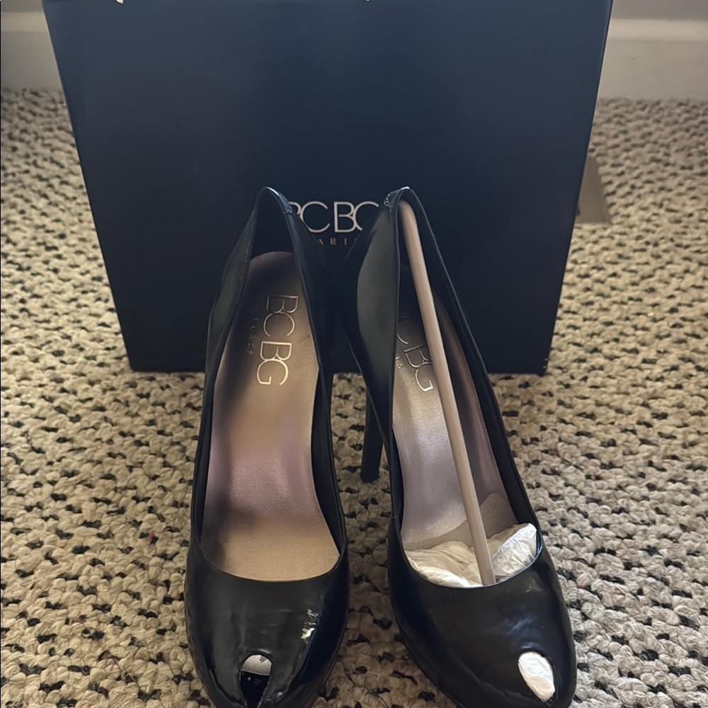 BCBG Black Platform Peep Toe Heels